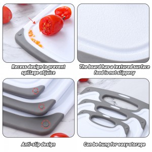 Dishwasher Safe BPA Free Wear Resistant Non-Slip Plastic Cutting Board set with Leak-proof Juice Groove