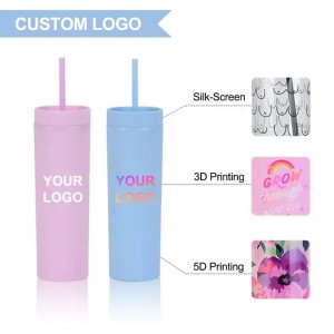 Customized Acrylic Pastel Colored Semi-Matte Tumblers 16oz Plastic Reusable Cups with Straw