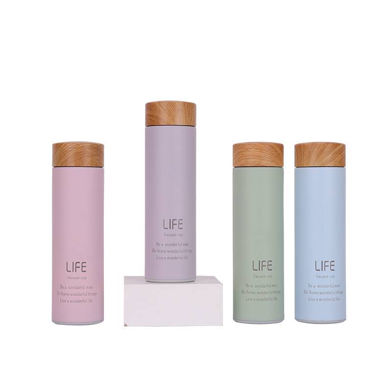 500ml Wooden color lid straight bottles stainless steel vacuum insulated water bottles with tea infuser Featured Image