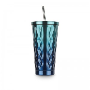 16oz vacuum insulated stainless steel double wall custom travel tumbler with straw