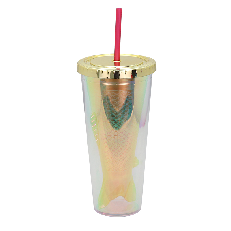Big Discount 12oz Stainless Steel Tumbler - customized design 16oz Double wall plastic tumber with straw,fish shaped inner wall – SUNSUM