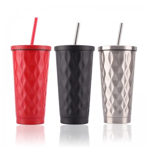 16oz vacuum insulated stainless steel double wall custom travel tumbler with straw