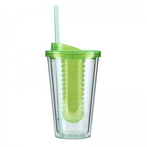double wall plastic tumbler with straw and fruit infuser
