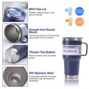 Drinking tumbler with Handle Lid and Straw Stainless Steel Insulated Travel Coffee Leakproof Double Walled Metal cup