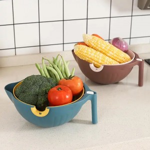 Fruits Cleaning Mixing 2-in-1 kitchen Plastic Colander Strainer Bowl Sets with Strainers Wash Basket