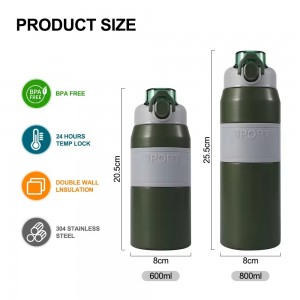 High quality custom insulated 600ml 800ml hot and cold stainless steel water bottle with straw and Portable handle