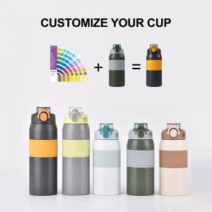 High quality custom insulated 600ml 800ml hot and cold stainless steel water bottle with straw and Portable handle