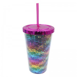 Customized 16oz Double wall plastic tumber with straw
