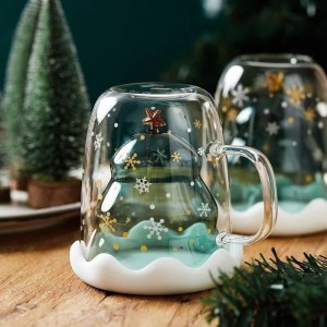 Christmas double wall glass Mugs Cute coffee mugs Christmas Gift Custom logo