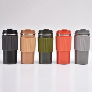 Custom BPA-free Grip Car Double Wall Stainless Steel Vacuum Insulated 450ML Cups Portable Coffee Mugs with Leakproof Lid