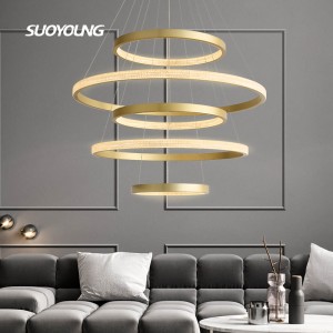 CE Certificate Villa Bedroom Indoor Decorative Gold Square Ring LED Chandelier Pendant Light
