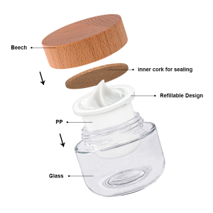 50g glass jar with wood lid Refillable