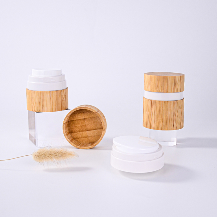 Airless Refillable Bamboo lotion/foundation container Refillable, Recyclable, Cosmetics packaging bamboo