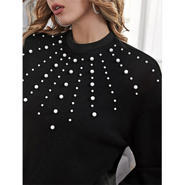 Drop Shoulder Pearls Beaded Pullover Featured Image