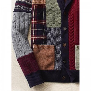 Men’s custom knitted retro colored patch cardigan