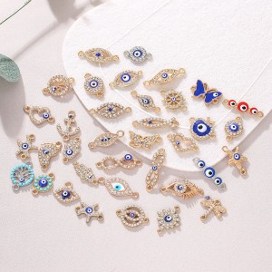 Round Eye Connector Retro Rhinestone Blue Metal Alloy Charms For Jewelry Accessories DIY Bracelet Necklace Anklet