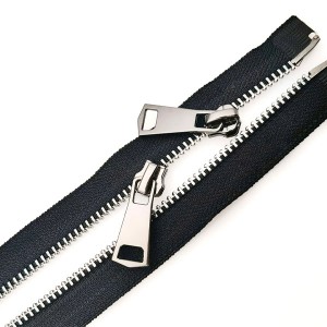 Double Ended Two Way Metal Zipper With Silver Teeth