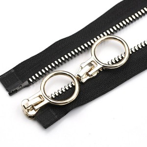Auto Lock Double Ended Plastic Zipper With Printed Silver Teeth