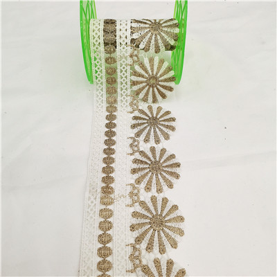 One of Hottest for Chemical Cord Lace - Fancy Milk Silk Chemical Lace Trims with White And Gold Color – New Swell