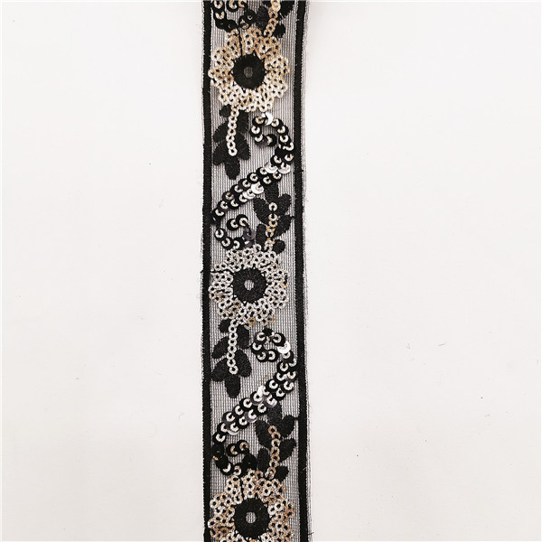 Manufacturer for Wide Lace Trim - Embroidery Lovely Flower Lace Trimming Border Sequins for Decoration – New Swell