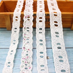 Manufacturer of China High Quality Cotton Knitted Eyelet Mesh Water-Soluble Lace Trim Crocheted Lace Use for Wedding Dress