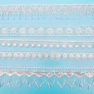 Factory making Best Sell High Quality Wavy Polyester Water Soluble Milk Silk Lace Trim White Embroidery Mesh Lace Border Lace Trim