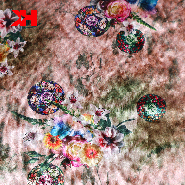 Customized floral spandex velvet print fabric textile