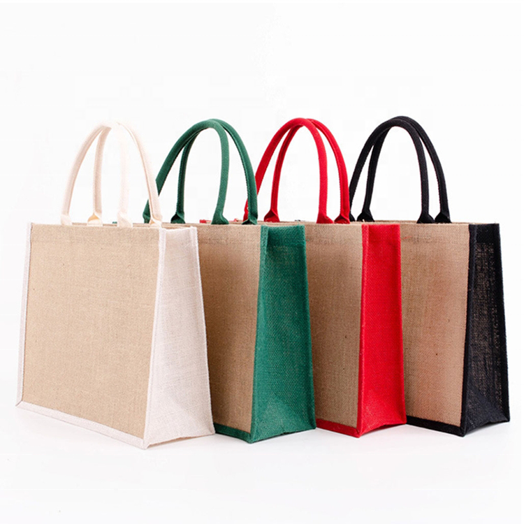 Reasonable price Custom Linen Tote Bag - Colored Side jute Bag with rope round handle – Shengyuan