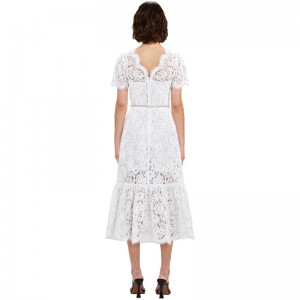 Gaun Midi Renda Putih Wanita Kasual —— Gaun Bianca
