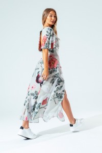 Women Custom Printed Flower Slit Maxi Dress