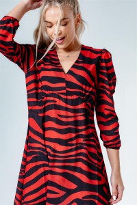 Custom Long Sleeve V-Neck Brick Tiger Women’s Dress