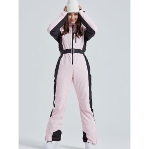 Women High Neck Hooded One Piece Ski Suits