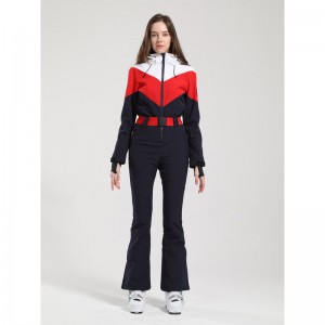 Snow Retro Belted Color-Blocked Flare Ski Suit