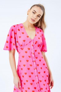 Custom Collarless Button Pink Heart Women’s Dress