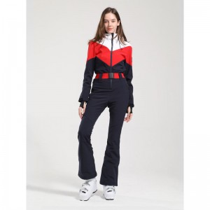 Snow Retro Belted Color-Blocked Flare Ski Suit