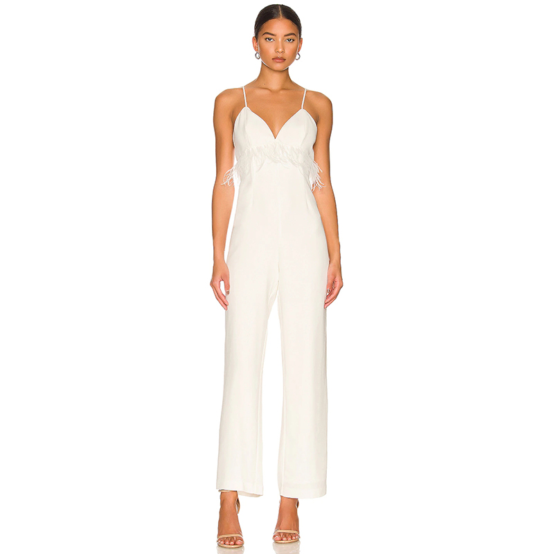 Personlized Products Sleeveless Pantsuit - Women’s Sleeveless Wrap Jumpsuit with Feather – Siyinghong