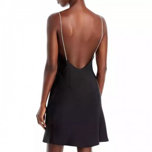 Custom Ladies Elegant Backless Sexy Black Silk Dress