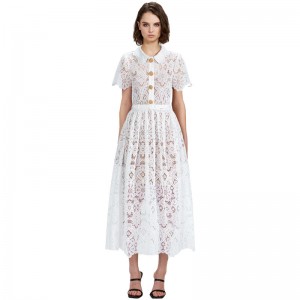 Dámské bílé krajkové Maxi šaty pro běžné nošení ——Leona šaty