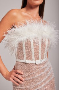 Wholesale White Prom Feather Sequin Dress