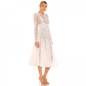 Custom classic lace long sleeves dress for women
