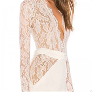 Custom sexy white lace long sleeve jumpsuit for women