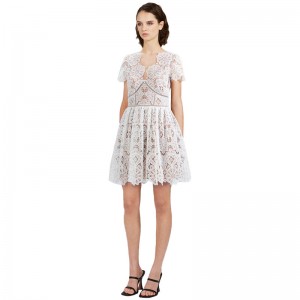 여성용 맞춤형 흰색 꽃무늬 기퓌르 레이스 드레스