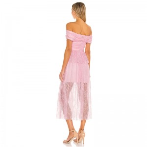 Tootja kohandatud OEM/ODM roosa elegantne midi kleit
