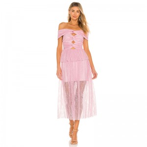 Fabrikant oanpaste OEM / ODM roze elegante midi jurk