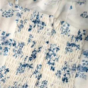 Ivory Floral Print Tie Strap Smocked Detail Mini Dress