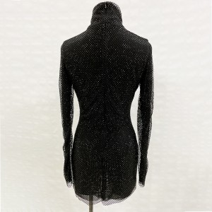 Custom Design Black Crystal Transparent Midi Dress Manufacturer