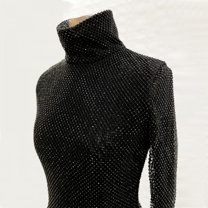 Custom Design Black Crystal Transparent Midi Dress Manufacturer