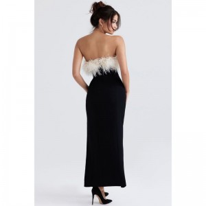 Custom Feather Corset Slit Evening Gown Maxi Dress
