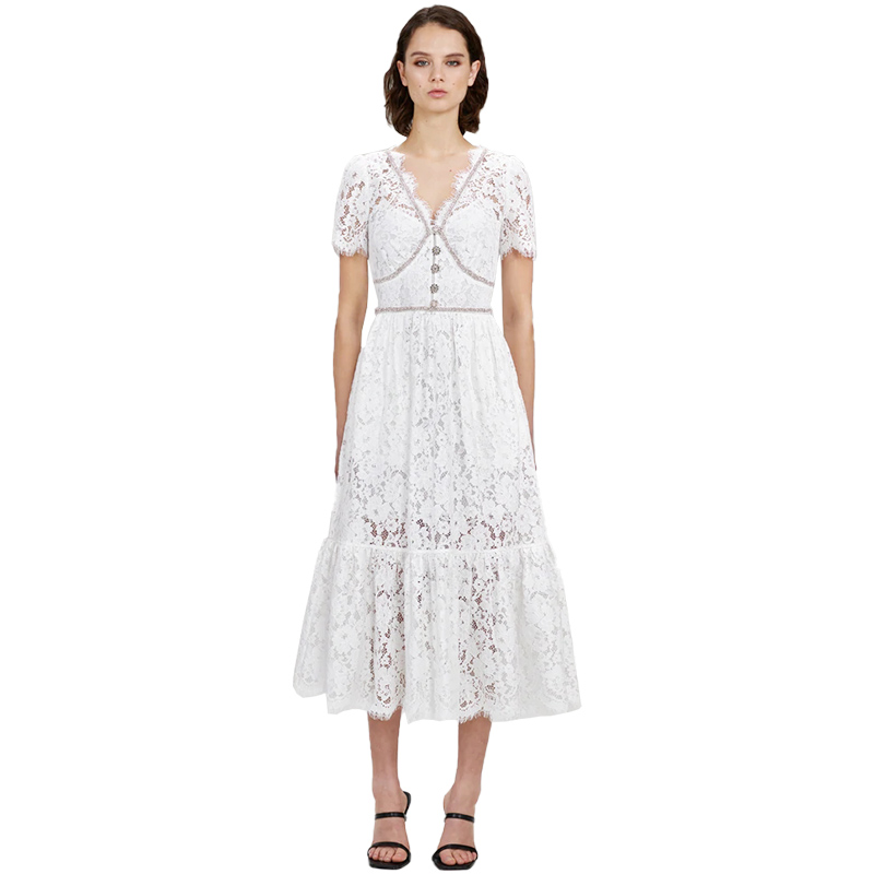 Casual Women White Lace Midi Dress——Bianca Dress (1)