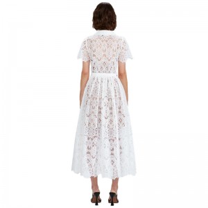 Kasdieninės aprangos moteriška balta nėriniuota maxi suknelė – Leonos suknelė